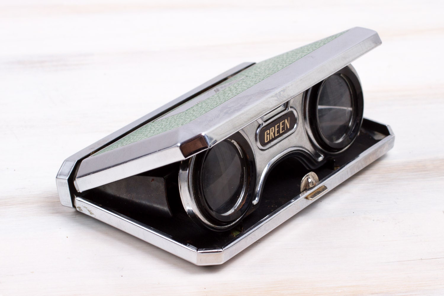 Vintage Green Folded Binoculars King Japan Opera Glasses Theater Small