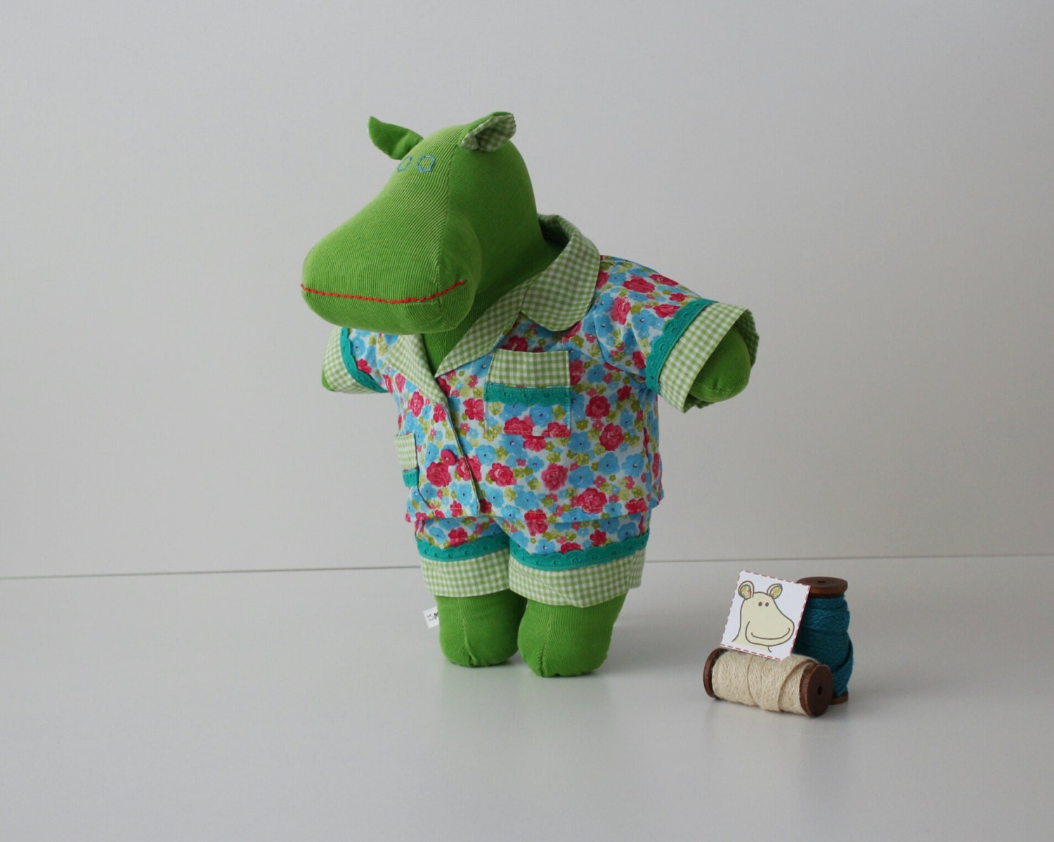 SALE Handmade green stuffed animal hippo plush doll Milo the