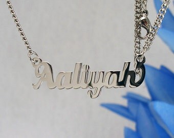 Aaliyah name necklaces. stainless steel. next day ship. never tarnishes. shiny silver color