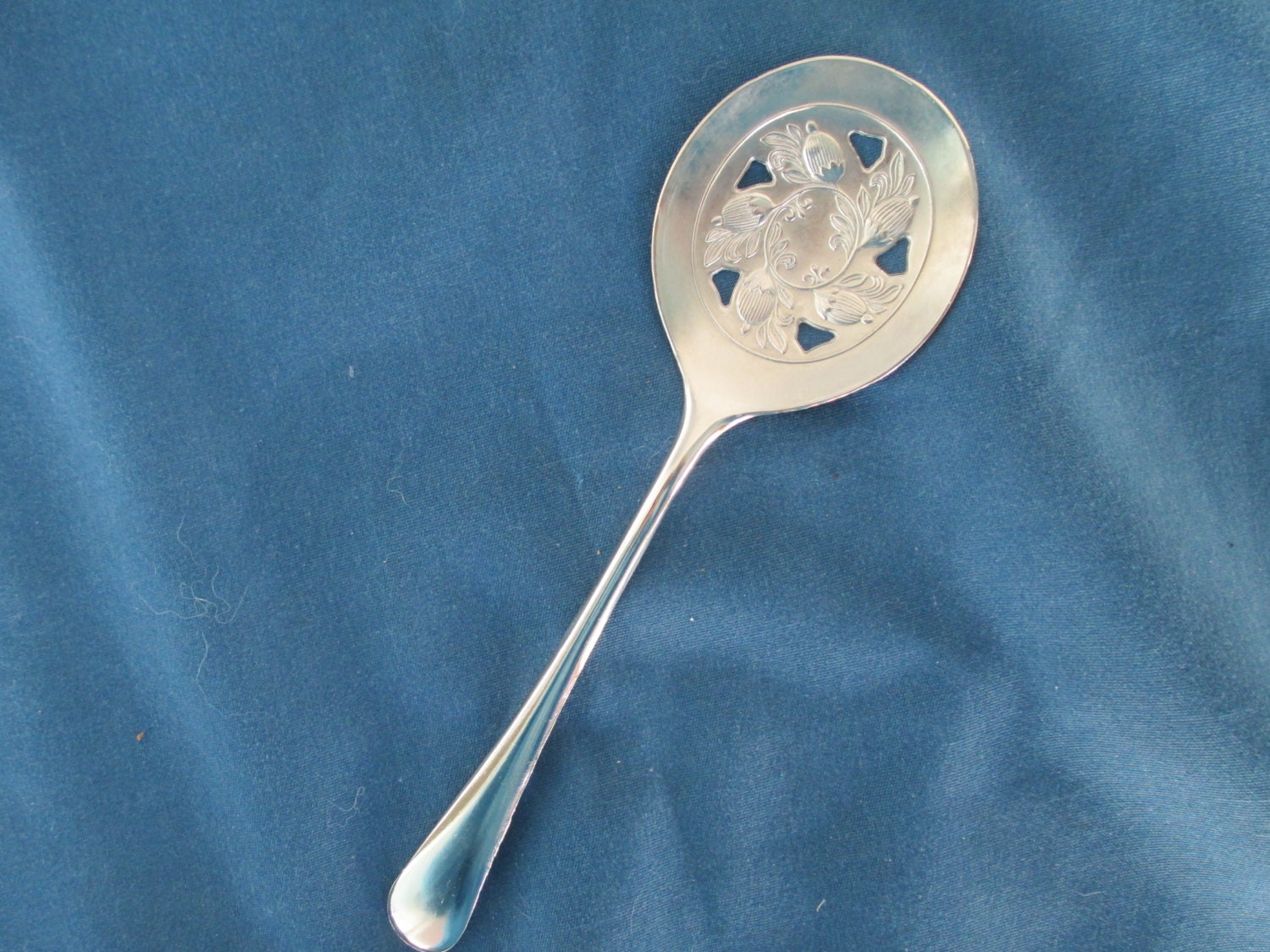 Vintage Italian Silver Plated Floral Slotted Serving Spoon