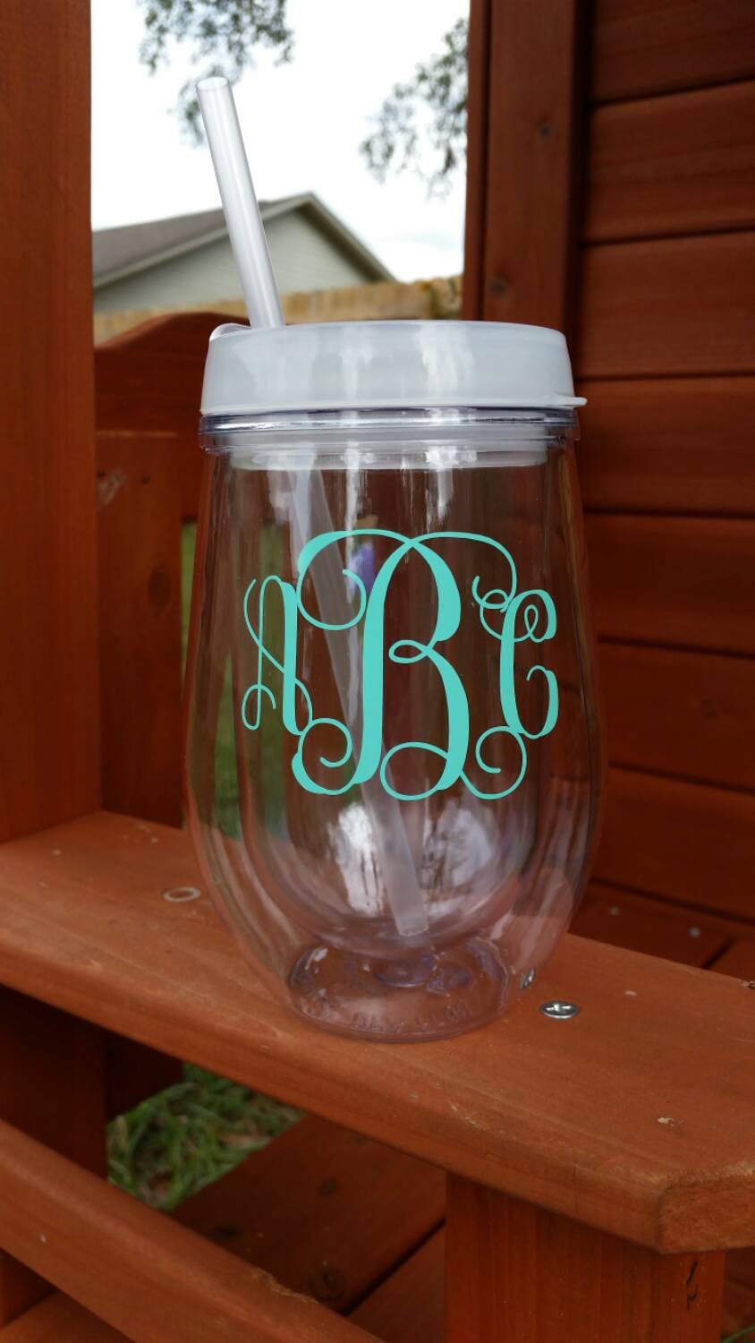 Monogram Wine Tumbler with Straw Monogram Bev2go Tumbler