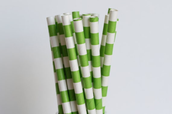 Lime Green Striped Paper Straws - green horizontal stripe paper straws - rugby stripe paper straws - paper straws - green straws - stripe Il_570xn