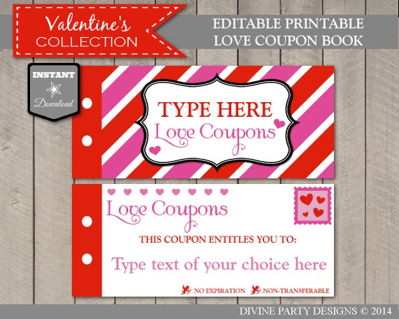 SALE INSTANT DOWNLOAD Editable Printable Love Coupon Book