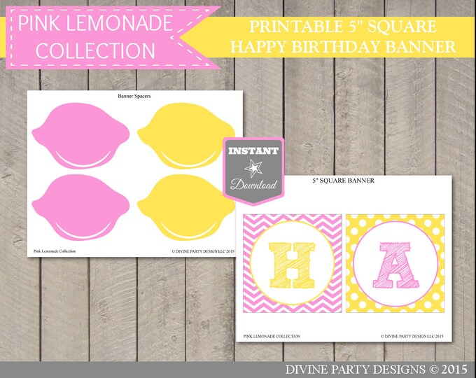 SALE INSTANT DOWNLOAD Pink Lemonade Printable Happy Birthday Banner / Diy Printables / Pink Lemonade Collection / Item #403