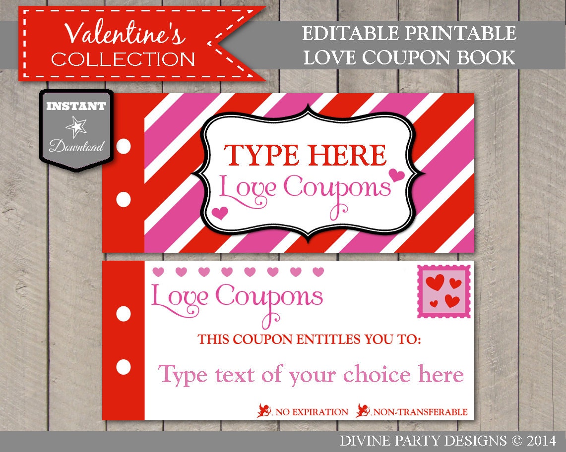 SALE INSTANT DOWNLOAD Editable Printable Love Coupon Book1141 x 912