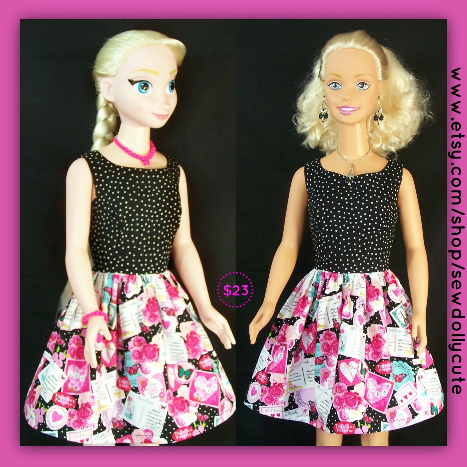 My Size BARBIE Doll Frozen ELSA & ANNA Valentine Card Dress