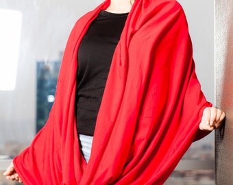Red Infinity Scarf/Cropped Scarf/Extravagant Shawl/ Accessory