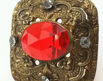 Antique Hat Pin/ Red Hat Pin/ Czech Glass Hat Pin/ Gablonz Hat Pin/ Hatpin/ Art Nouveau Hat Pin