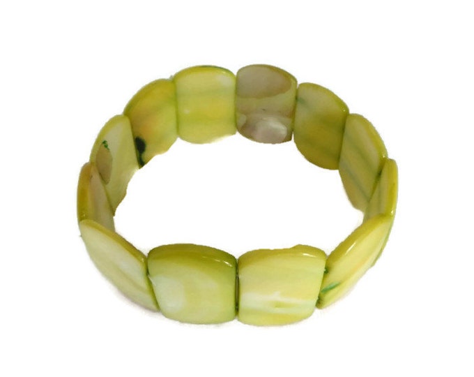 Chunky Yellow Lucite Stretch Bracelet, Vintage Marbelized Bangle