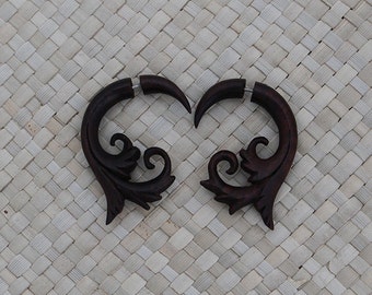 Fake Gauge Wooden Earring - Sono Wood - Spiral Fake Gauge Earring