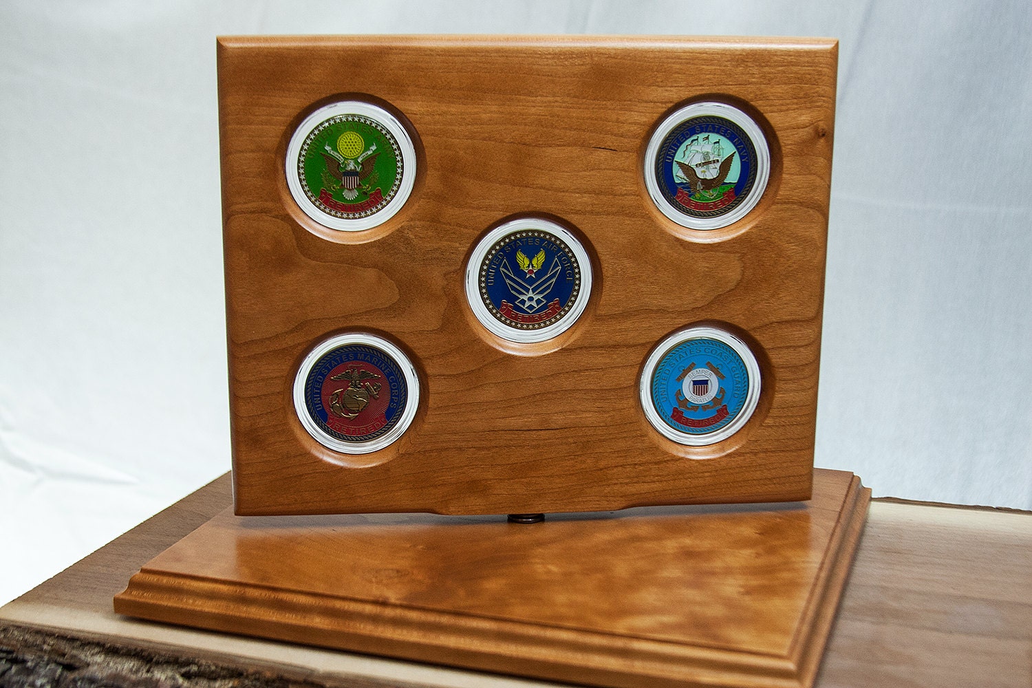 Challenge Coin 5Coin Rotating Display Natural Woods