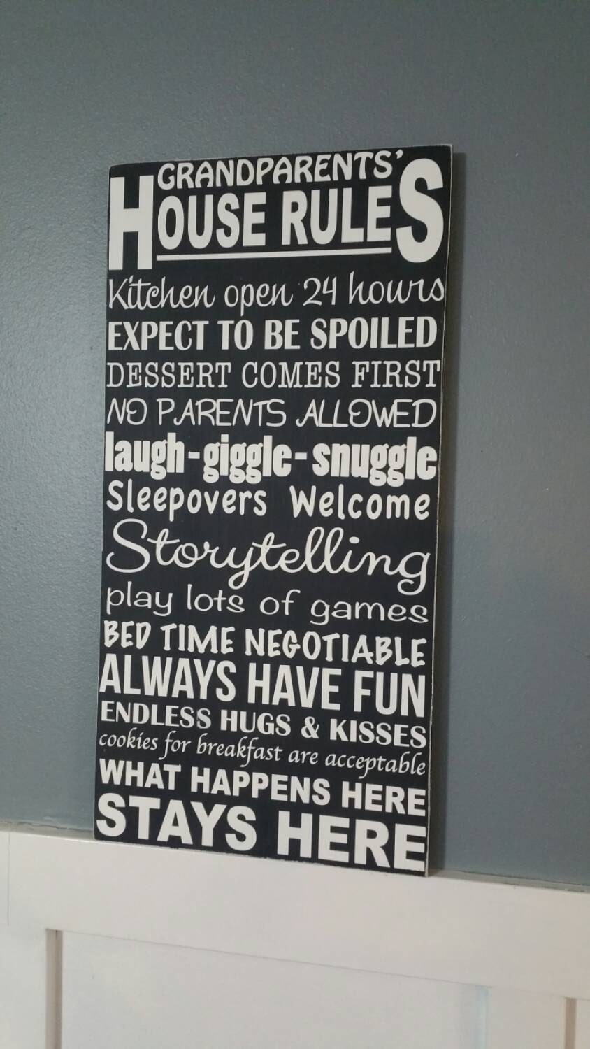 Grandparent's House Rules painted wood sign can be