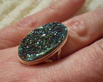 Titanium Drusy 925 Sterling Silver Ring Size 8.75
