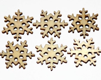 15 Wood Snowflake Blanks 20mm x 20mm - Natural Wooden Christmas Ornament - Mini Snow Drops - Snow Flake Shapes - Die Cut Out Shapes - OC29