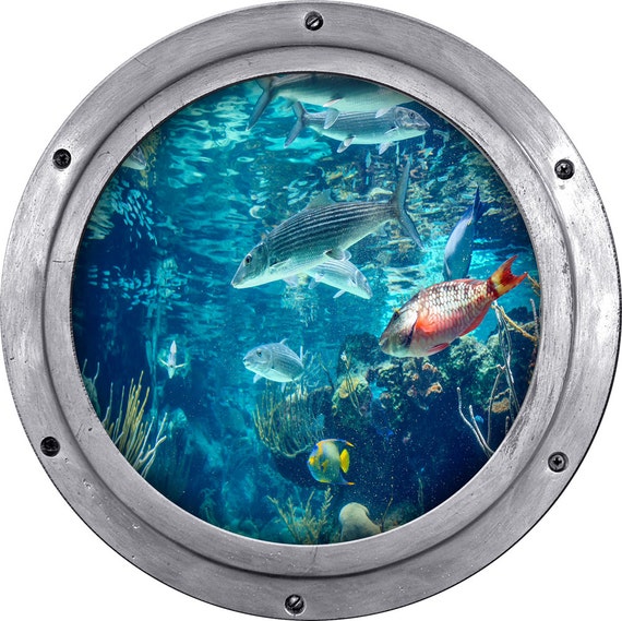 Items similar to Porthole view of fish tank aquarium, Wall decal ...