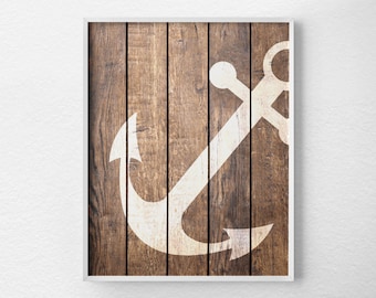 Nautical Anchor Art, Anchor Decor, Nautical Bathroom, Rustic Nautical Print, Anchor Print, Nautical Decor, Nautical Nursery, Beach Art, 0285
