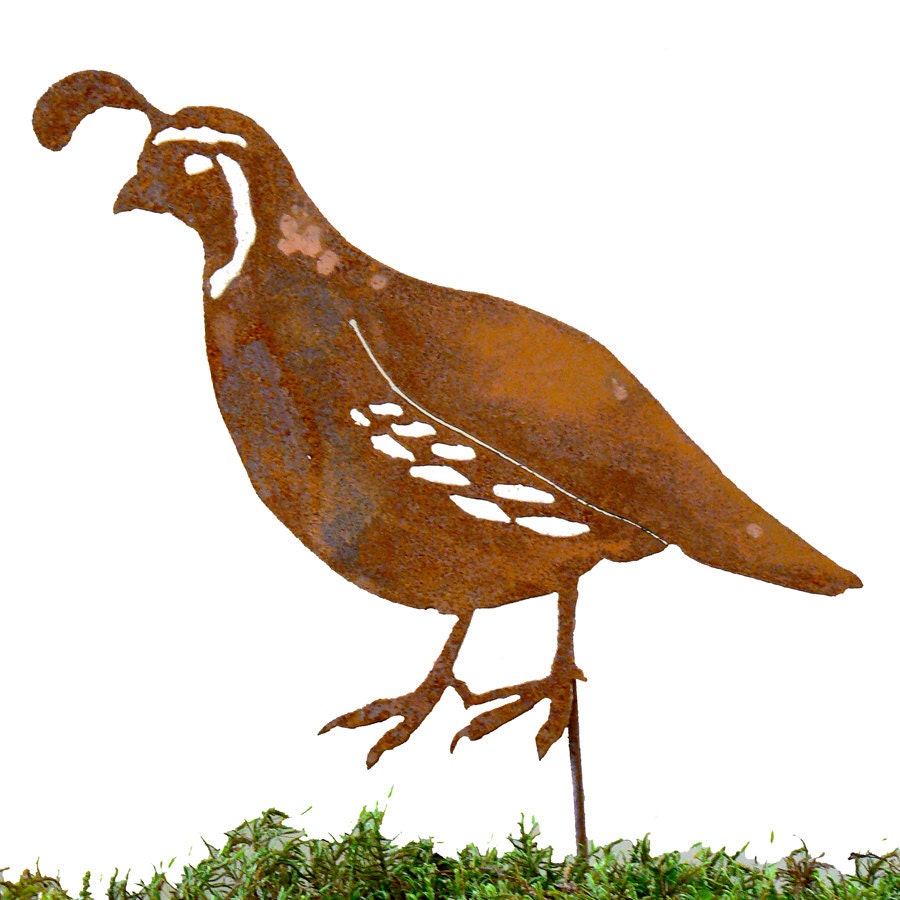 S902 Male Quail Garden Stake Metal Quail Yard Art Rusted