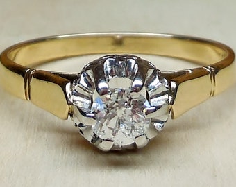 ... Cut Diamond 18k Yellow White Gold Engagement Ring 1920's Art Deco