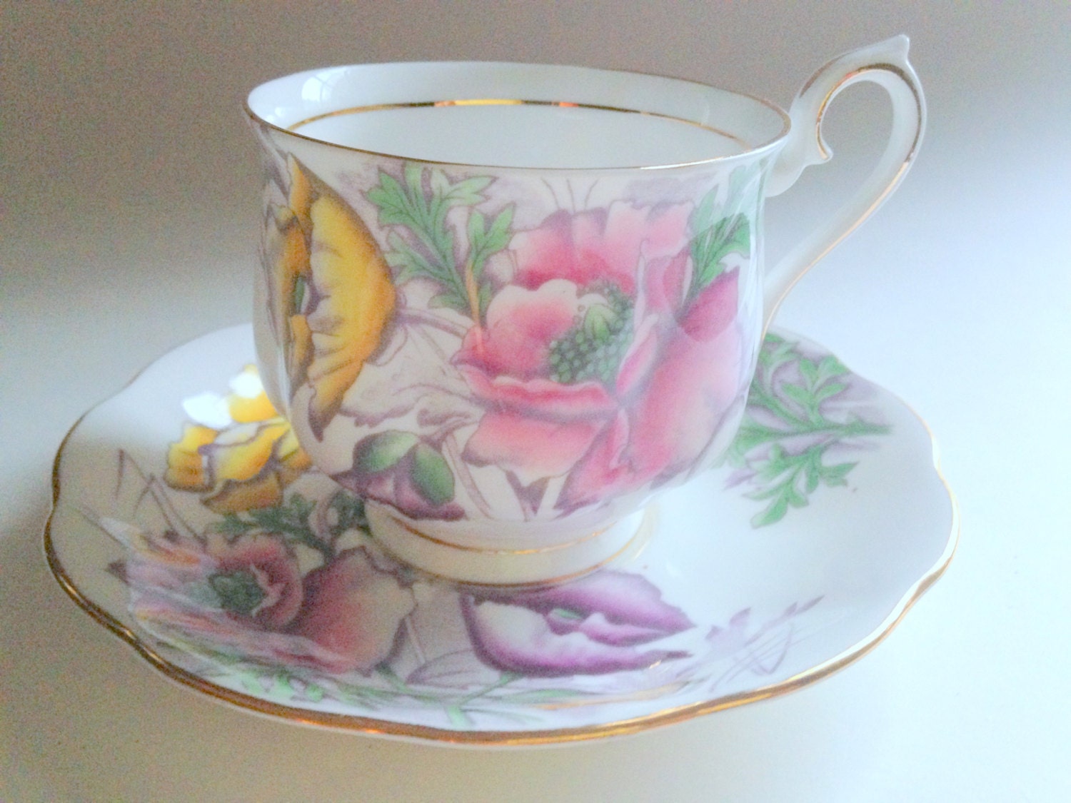 Antique Royal Albert Tea Cup, Flower of the Month Series, Poppy Tea Cup