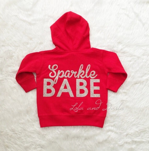 Items similar to 6 months Red Sparkle Babe hoodie with silver sparkle