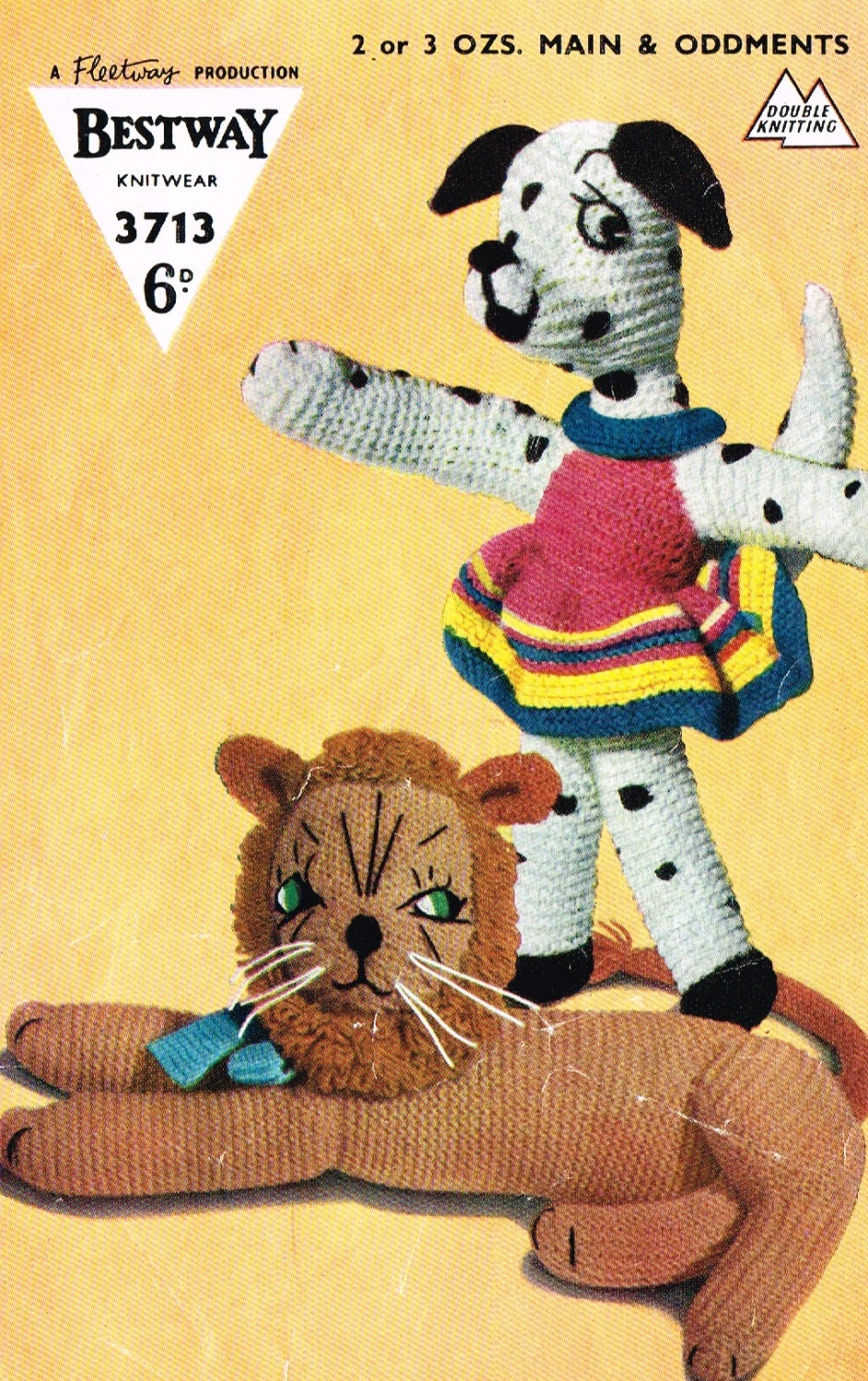 Toy Lion and Dalmation Dog knitting pattern. Vintage copy. PDF