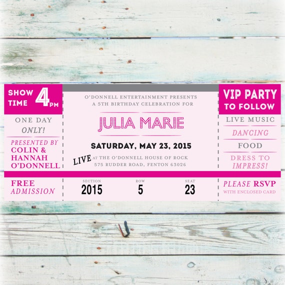 printable concert ticket birthday invitation digital file