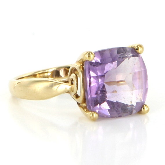 Items similar to Vintage 10 Karat Yellow Gold Amethyst Square Cocktail ...