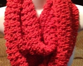 Crocheted scarf, coral/salmon crochet infinity scarf, womens scarves, womens accessories