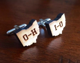 OH-IO Map Wood Cufflinks