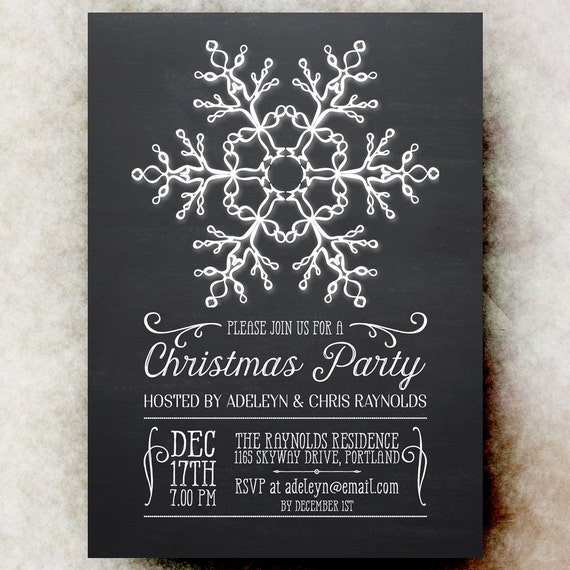 snowflake chalkboard christmas invitation