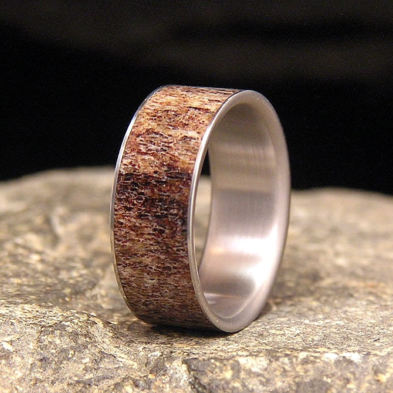 Elk Antler Inlay Titanium Wedding Band or Ring