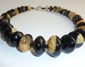 Amber and Black Chalcedony quartz Agate Necklace