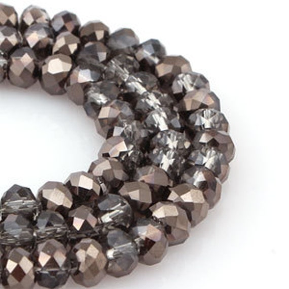 mm Black Diamond & Hematite Crystal glass Rondelle Faceted Beads ...
