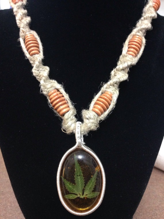 Shatter REAL Marijuana Leaf Hemp necklace wirewrapped in