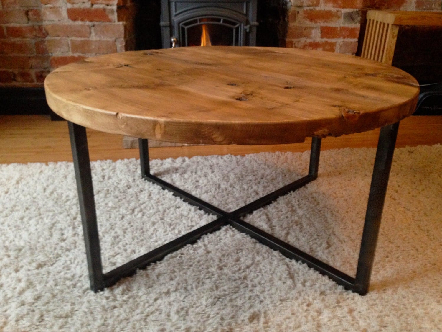 Large Round Reclaimed Wood Coffee Table / Large reclaimed wood parquet