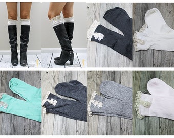 Women Knitted Lace Boot Socks Boot Topper Socks with Trim