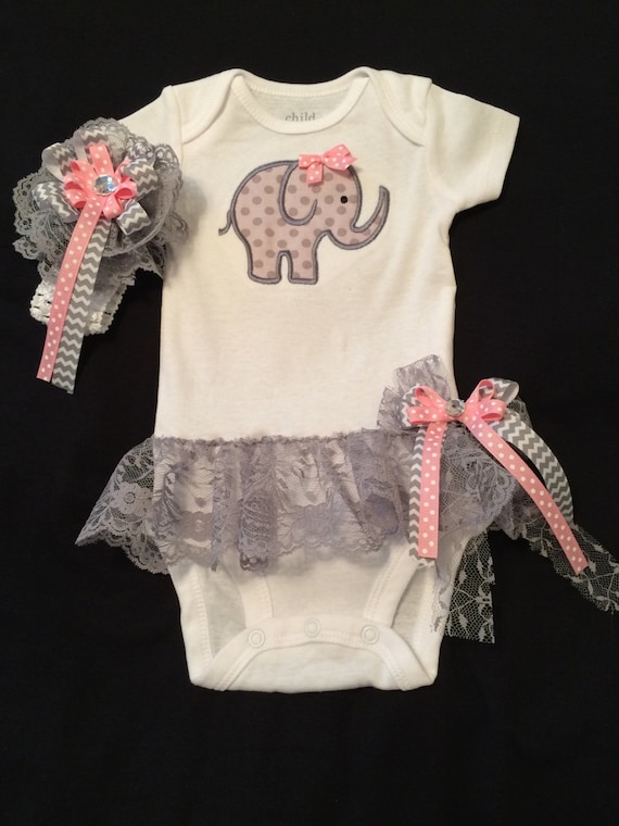 Baby Girl's Appliqued Elephant Personalized Body by PurttyStitches