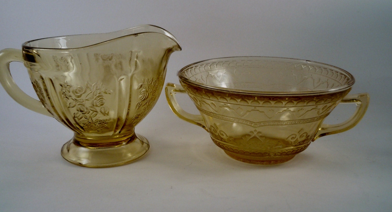 Depression Glass Yellow Gold Sugar Bowl And By Msmunlimited