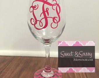 Monogrammed Wine Glass with Chevron Base, Monogram Wine Glass, Wine Glass, Custom Wine Glass