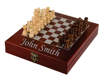 Travel Chess Set - Rosewood Finish Chess Set - Custom Chess Set - Engraved Chess Set - Personalized Chess Set - Christmas -Birthday