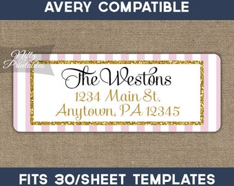 Printable Address Labels - Pink & Gold Glitter Return Address Label - Avery Compatible - DIY Elegant Address - Baby Bridal Shower Decor PGL