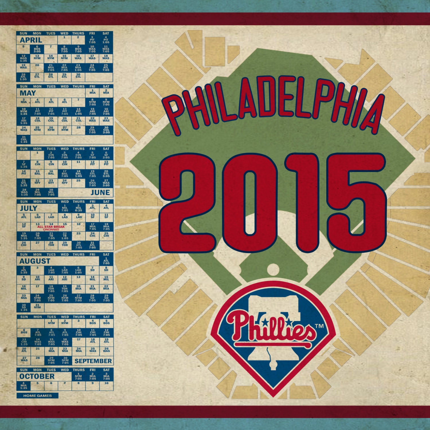 Philadelphia Phillies 2015 Schedule Print by IslandHopperPrints