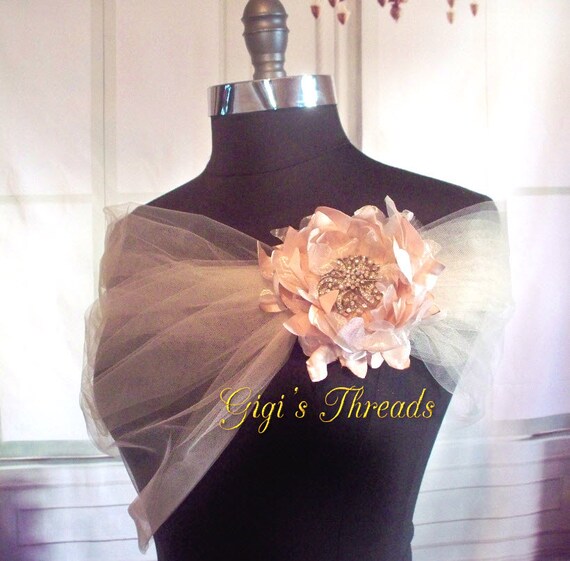 Blush Tulle Bridal Wrap Champagne Tulle Shoulder by LBIaccessories