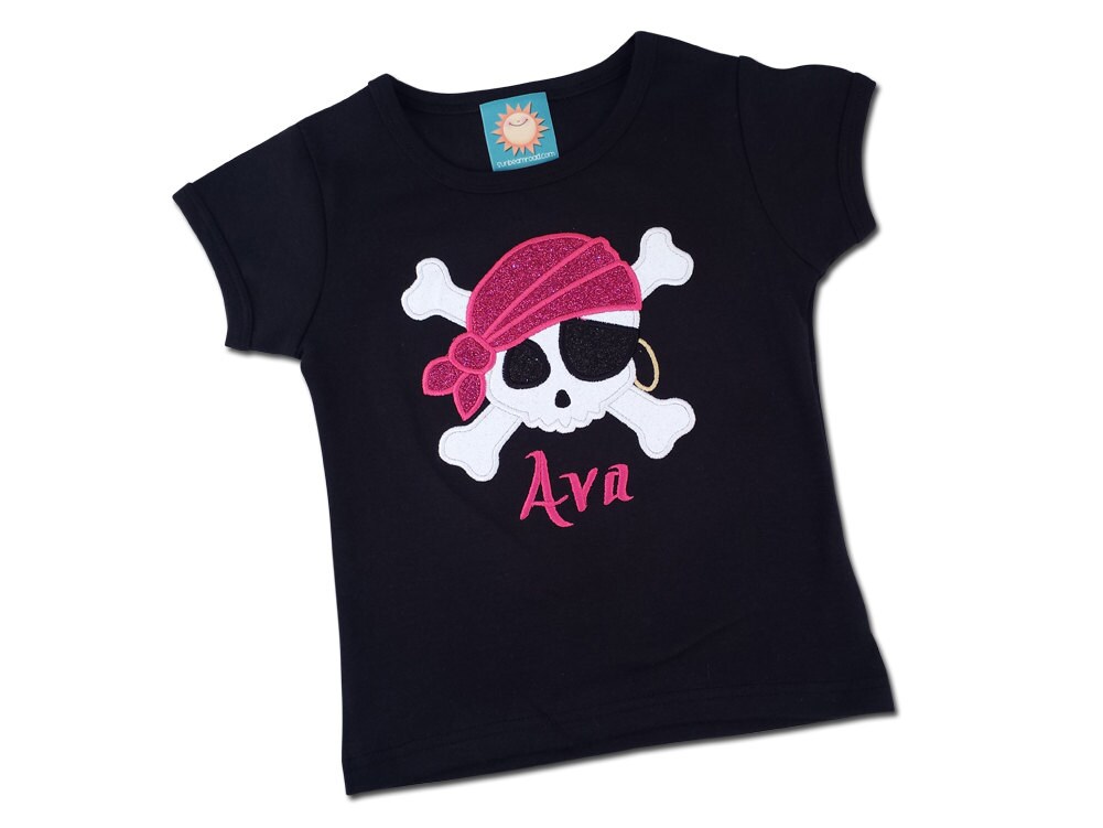 Girl's Pirate Shirt with Glittery Pirate Skull and