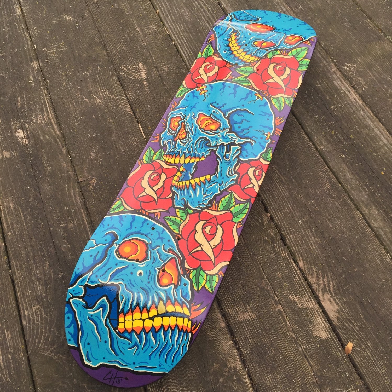 Deathly Mistake. Custom hand painted skateboard deck.