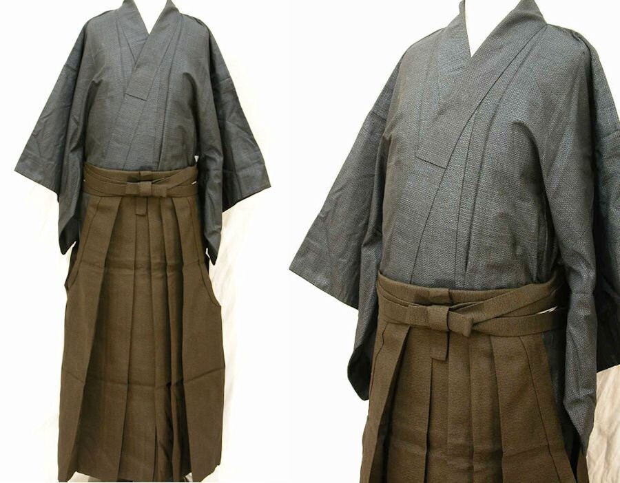 Japanese Vintage Men's Kimono & Hakama Set Samurai Set