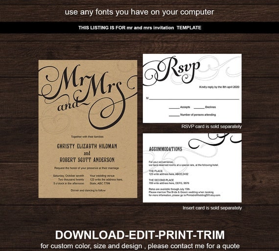 DIY wedding invitation template| Printable modern rustic wedding ...