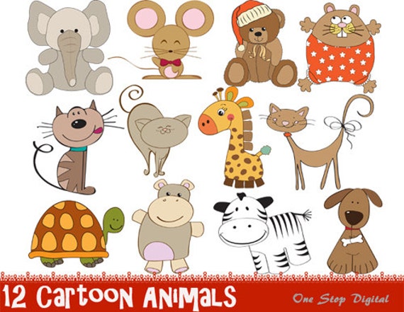 INSTANT DOWNLOAD: Digital Cartoon Animals by OneStopDigital