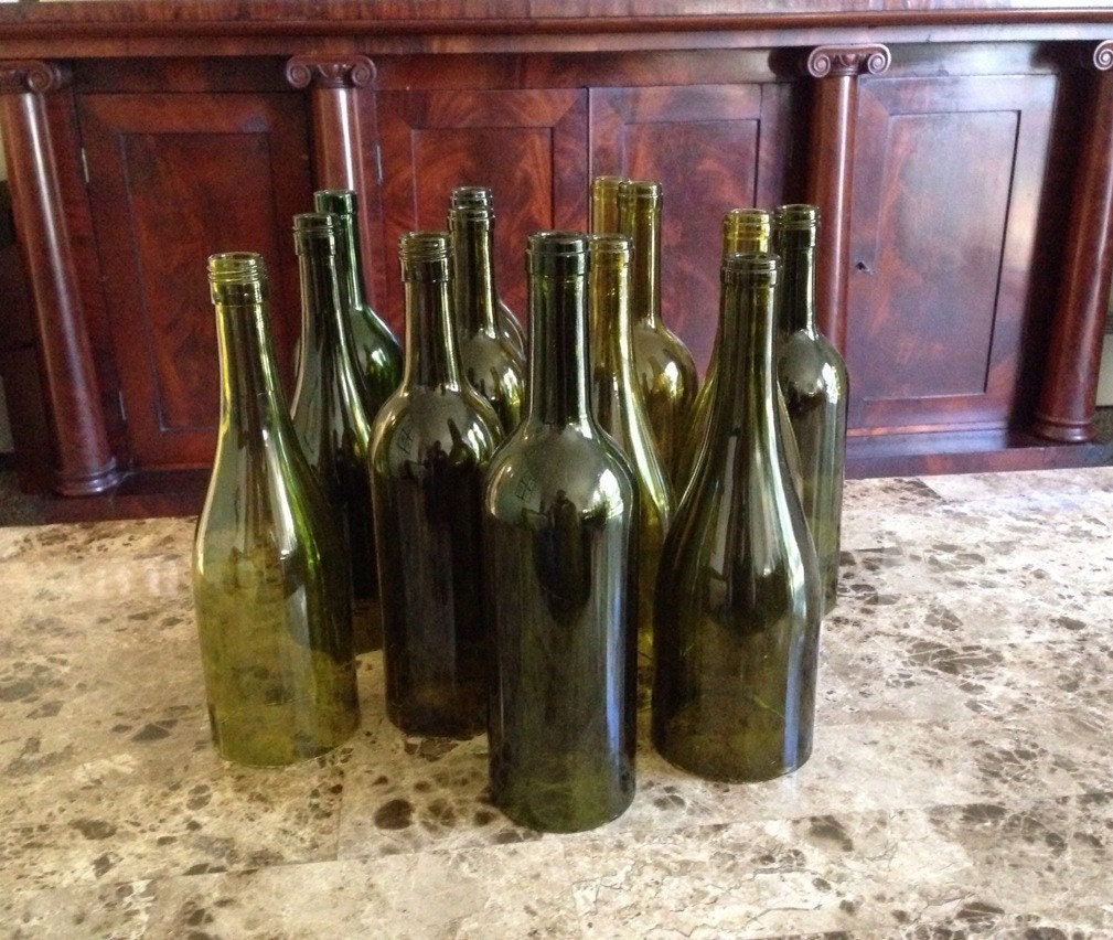 13 Green Cut Wine Bottles