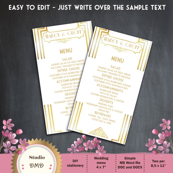 great gatsby menu template